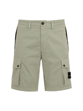 Stone Island: Logo cotton slim shorts - 鼠尾草色 - men_0 | Luisa Via Roma