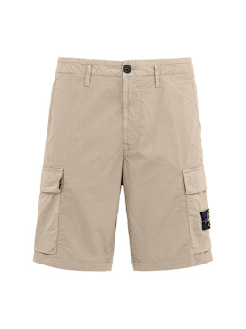Stone Island: Logo cotton slim shorts - 珍珠灰 - men_0 | Luisa Via Roma
