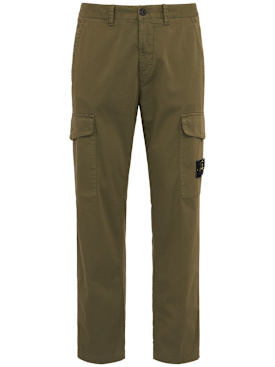 Stone Island: Logo cotton regular pants - Military Green - men_0 | Luisa Via Roma