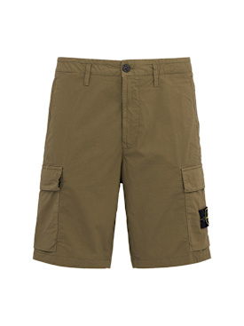 Stone Island: Logo cotton regular shorts - パールグレイ - men_0 | Luisa Via Roma