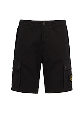 Stone Island: Logo cotton slim shorts - 黑色 - men_0 | Luisa Via Roma