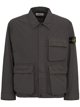 Stone Island: Logo尼龙工装夹克 - 炭灰色 - men_0 | Luisa Via Roma