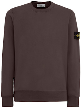 Stone Island: Logo棉质圆领卫衣 - 炭灰色 - men_0 | Luisa Via Roma