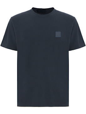 Stone Island: LOGO贴片棉质T恤 - 石板蓝 - men_0 | Luisa Via Roma