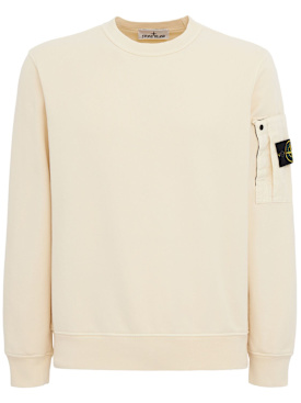 Stone Island: Logo cotton crewneck sweatshirt - Elfenbein - men_0 | Luisa Via Roma