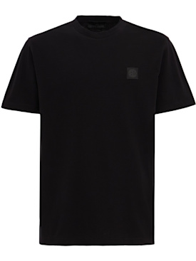 Stone Island: LOGO贴片棉质T恤 - 黑色 - men_0 | Luisa Via Roma