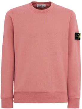 Stone Island: Logo棉质圆领卫衣 - Oleander - men_0 | Luisa Via Roma