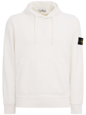 Stone Island: Logo cotton hoodie - White - men_0 | Luisa Via Roma