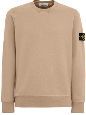 Stone Island: Logo棉质圆领卫衣 - 沙漠色 - men_0 | Luisa Via Roma