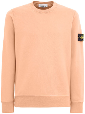 Stone Island: Logo棉质圆领卫衣 - Plaster Pink - men_0 | Luisa Via Roma