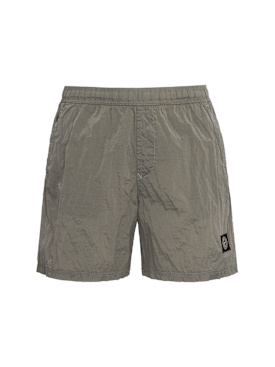 Stone Island: Logo nylon shorts - 珍珠灰 - men_0 | Luisa Via Roma