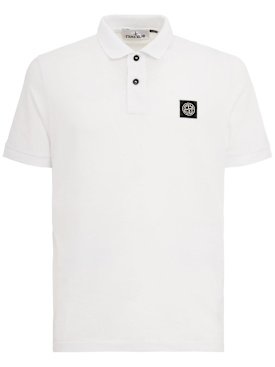 Stone Island: Logo贴片棉质POLO衫 - 白色 - men_0 | Luisa Via Roma