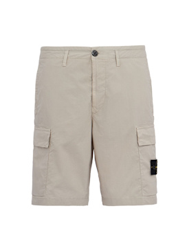Stone Island: Logo cotton regular shorts - Pearl Grey - men_0 | Luisa Via Roma