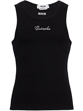 MSGM: Logo cotton blend tank top - 黑色 - men_0 | Luisa Via Roma