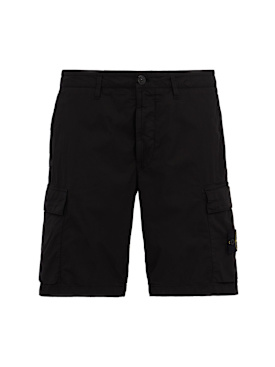 Stone Island: Logo cotton regular shorts - Black - men_0 | Luisa Via Roma