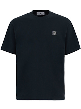 Stone Island: Logo patch cotton t-shirt - Navy - men_0 | Luisa Via Roma