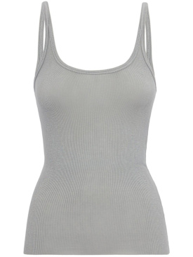 MSGM: Ribbed stretch viscose tank top - グレー - women_0 | Luisa Via Roma