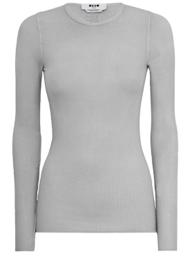 MSGM: Ribbed long sleeve stretch t-shirt - 灰色 - women_0 | Luisa Via Roma