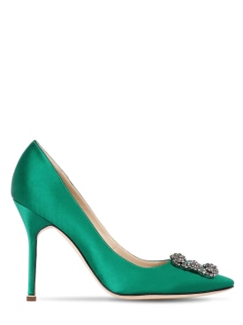 Manolo Blahnik: Zapatos de tacón de satén 105mm - Verde Esmeralda - women_0 | Luisa Via Roma