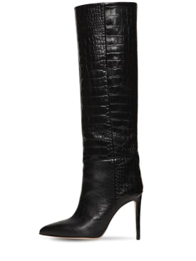 Paris Texas: 105mm Croc embossed leather tall boots - Black - women_0 | Luisa Via Roma