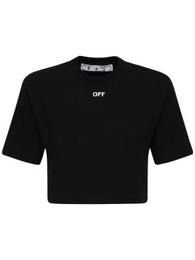 Off-White: Off混棉平纹针织T恤 - 黑色/白色 - women_0 | Luisa Via Roma