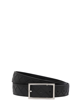 Bottega Veneta: 3cm Intrecciato leather belt - Black/Silver - men_0 | Luisa Via Roma