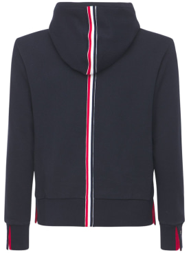 Thom Browne: Hooded cotton jersey sweatshirt - Navy - men_0 | Luisa Via Roma