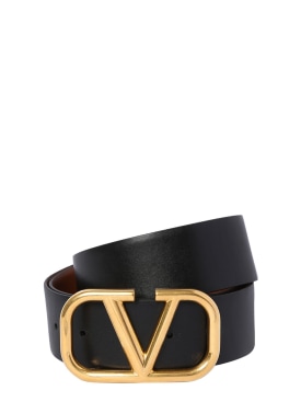 Valentino Garavani: Cintura reversibile in pelle con logo 4cm - Marrone/Nero - women_0 | Luisa Via Roma