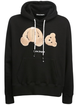 Palm Angels: Bear embroidery cotton hoodie - Black/Brown - men_0 | Luisa Via Roma
