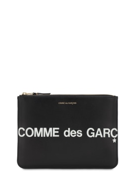Comme des Garçons Wallet: Maxi logo leather pouch - Black - men_0 | Luisa Via Roma