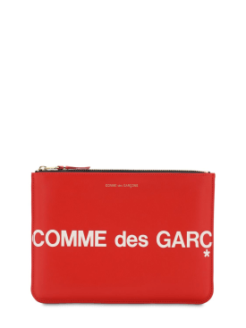 Comme des Garçons Wallet: Grande pochette en cuir à logo - Rouge - men_0 | Luisa Via Roma
