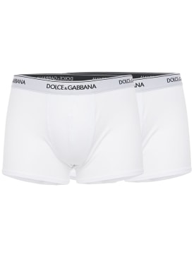 Dolce&Gabbana: Logo棉质平角内裤2件套装 - 白色 - men_0 | Luisa Via Roma