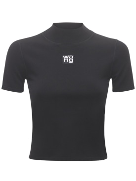 Alexander Wang: Camiseta de jersey stretch con parche con logo - Negro - women_0 | Luisa Via Roma