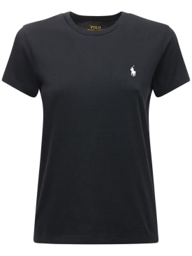 Polo Ralph Lauren: Camiseta de jersey de algodón con logo - Negro - women_0 | Luisa Via Roma