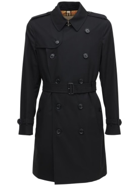 Burberry: Trench-coat en coton Kensington - Noir - men_0 | Luisa Via Roma