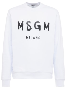 MSGM: Logo print brushed cotton sweatshirt - White - men_0 | Luisa Via Roma