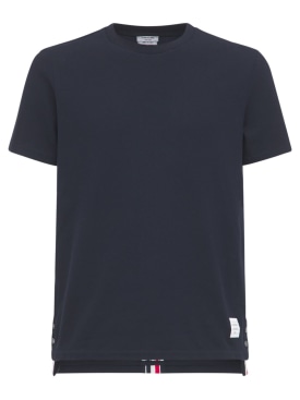 Thom Browne: Intarsia band cotton jersey t-shirt - Navy - men_0 | Luisa Via Roma