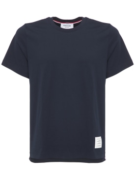 Thom Browne: T-shirt décontracté en jersey de coton - Bleu Marine - men_0 | Luisa Via Roma