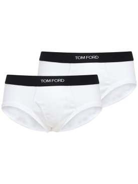 Tom Ford: Pack of 2 logo stretch cotton briefs - White - men_0 | Luisa Via Roma