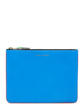 Comme des Garçons Wallet: Super fluo bi-color leather pouch - Orange/Blue - men_0 | Luisa Via Roma