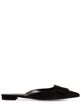 Manolo Blahnik: 10毫米“MAYSALE”麂皮穆勒鞋 - 黑色 - women_0 | Luisa Via Roma