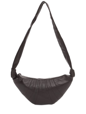 Lemaire: Small Croissant soft nappa shoulder bag - Dark Chocolate - women_0 | Luisa Via Roma