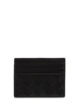 Bottega Veneta: Intrecciato leather credit card case - Black - women_0 | Luisa Via Roma