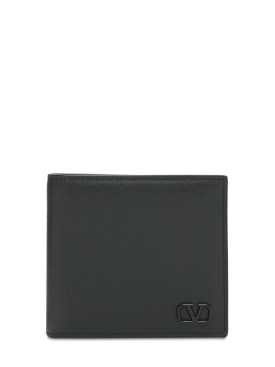 Valentino Garavani: Metal logo leather billfold wallet - Black - men_0 | Luisa Via Roma