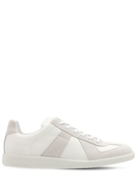 Maison Margiela: Replica leather & suede low top sneakers - Off White - men_0 | Luisa Via Roma