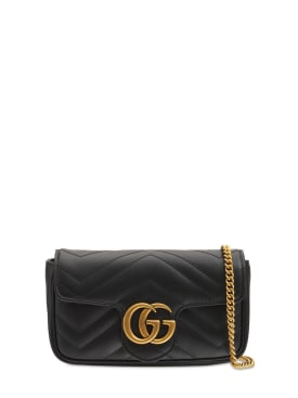 Gucci: Sac format super mini en cuir GG Marmont - Noir - women_0 | Luisa Via Roma