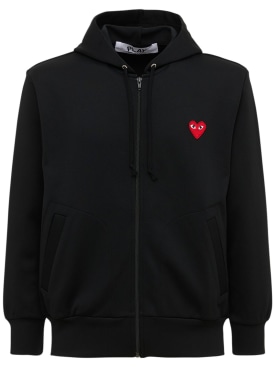 Comme des Garçons Play: Mini heart patch zip-up jersey hoodie - Black - men_0 | Luisa Via Roma