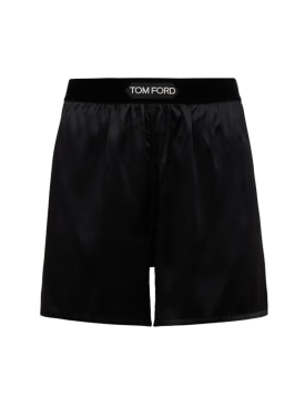Tom Ford: Logo silk satin mini shorts - Black/White - women_0 | Luisa Via Roma