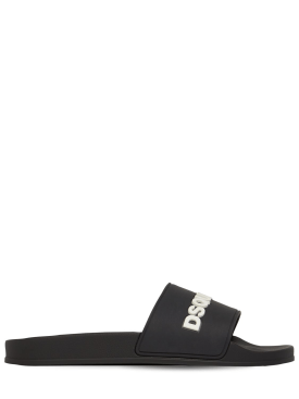 Dsquared2: Logo rubber slide sandals - Black - men_0 | Luisa Via Roma
