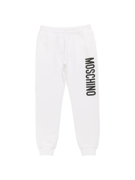 Moschino: Pantalon de jogging en coton imprimé logo - Blanc - kids-girls_0 | Luisa Via Roma